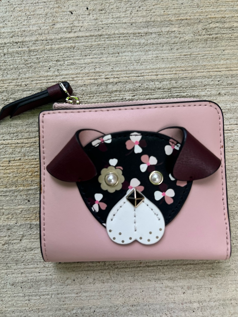 kate spade Pink Floral Pup Zip Around Wallet